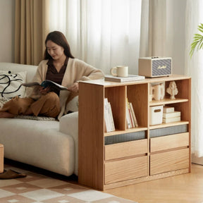 Zebedee FAS-Graded Solid American Oak Wood Floor-standing Modular Storage Cabinet Chest Set/Bookcase for Home Natural Wood Color