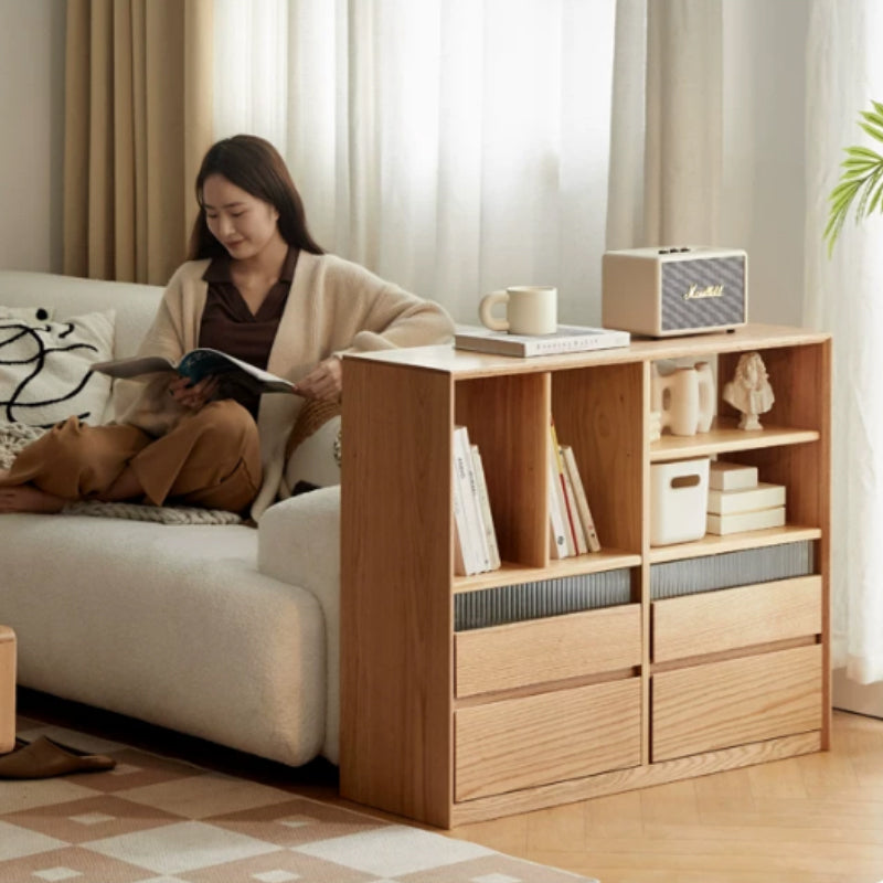 Zebedee FAS-Graded Solid American Oak Wood Floor-standing Modular Storage Cabinet Chest Set/Bookcase for Home Natural Wood Color