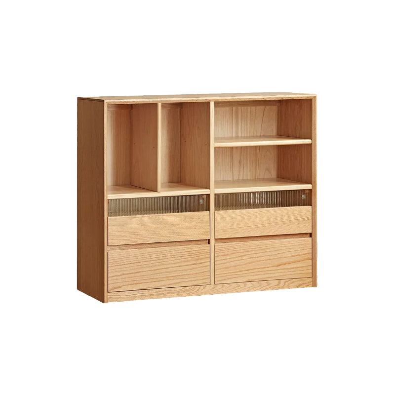 Zebedee FAS-Graded Solid American Oak Wood Floor-standing Modular Storage Cabinet Chest Set/Bookcase for Home Natural Wood Color
