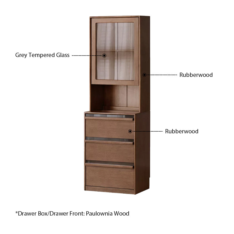 Alva 60cm Rubberwood Combination Bookcase Display Shelf/Storage Cabinet Walnut Color