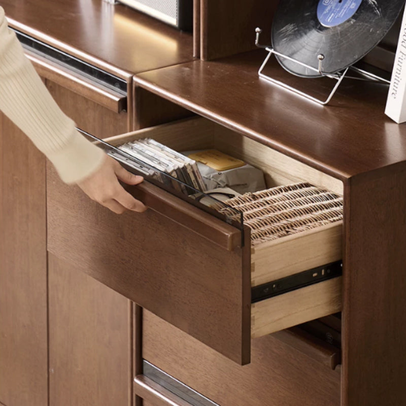 Alva 60cm Rubberwood Combination Bookcase Display Shelf/Storage Cabinet Walnut Color