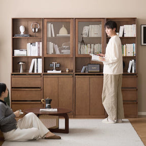 Alva 60cm Rubberwood Combination Bookcase Display Shelf/Storage Cabinet Walnut Color