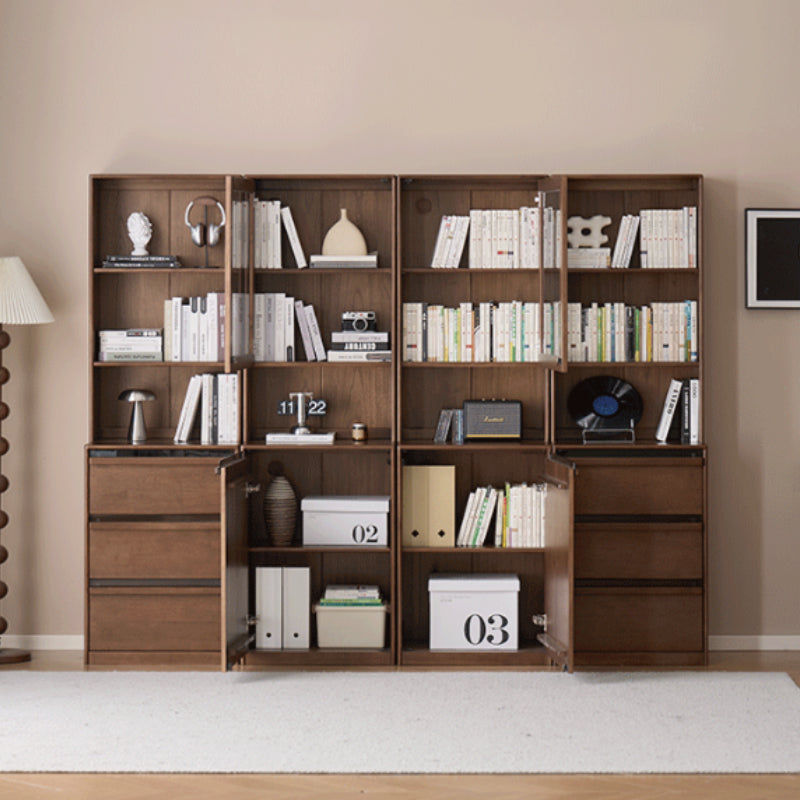Alva 60cm Rubberwood Combination Bookcase Display Shelf/Storage Cabinet Walnut Color