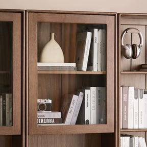 Alva 60cm Rubberwood Combination Bookcase Display Shelf/Storage Cabinet Walnut Color
