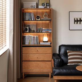 Caius 0.8m FAS-Graded Solid Cherry Wood Bookcase Bookshelf/Storage Rack With Light