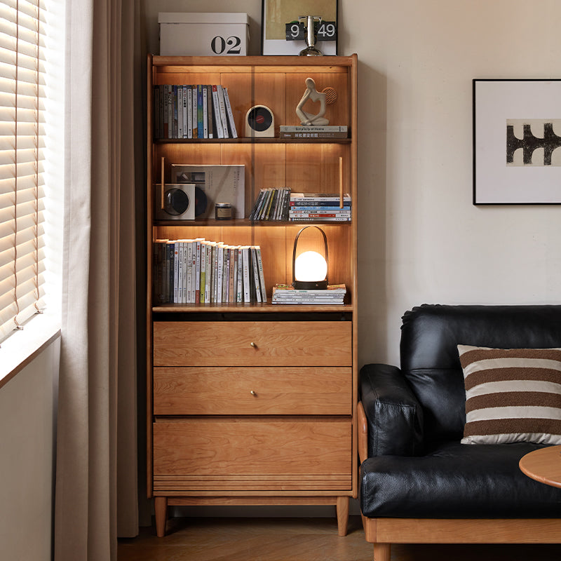 Caius 0.8m FAS-Graded Solid Cherry Wood Bookcase Bookshelf/Storage Rack With Light