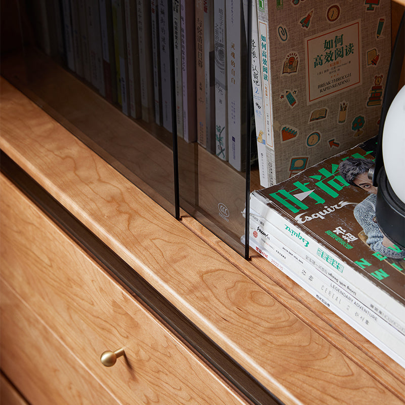 Caius 0.8m FAS-Graded Solid Cherry Wood Bookcase Bookshelf/Storage Rack With Light