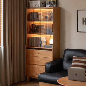 Caius 0.8m FAS-Graded Solid Cherry Wood Bookcase Bookshelf/Storage Rack With Light