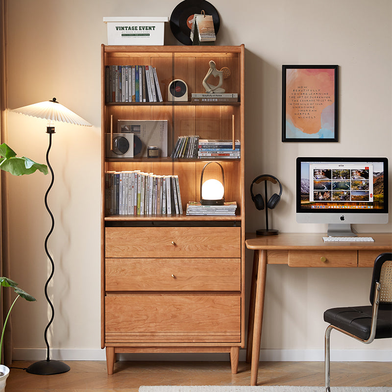 Caius 0.8m FAS-Graded Solid Cherry Wood Bookcase Bookshelf/Storage Rack With Light