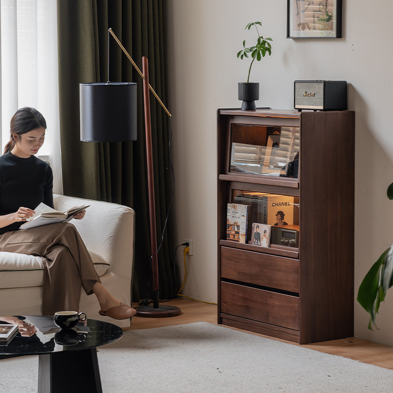 Frederick FAS-Graded Solid Black Walnut Wood Flip-door Bookcase Display Shelf/Storage Cabinet