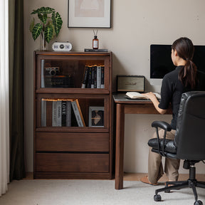 Frederick FAS-Graded Solid Black Walnut Wood Flip-door Bookcase Display Shelf/Storage Cabinet