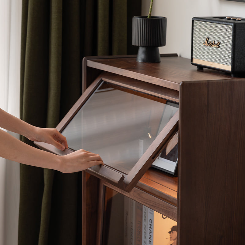 Frederick FAS-Graded Solid Black Walnut Wood Flip-door Bookcase Display Shelf/Storage Cabinet