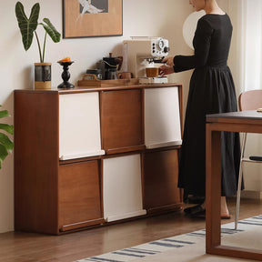 Kayla FAS-Graded Solid Poplar Wood 1.28m Flip-door Multi-Drawer Bedside Storage Cabinet for Home