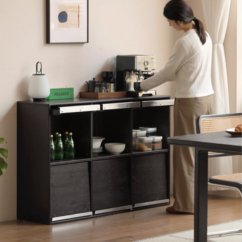 Leah FAS-Graded Solid American Oak Wood Flip-door Multi-Drawer Bedside Storage Cabinet for Home Black