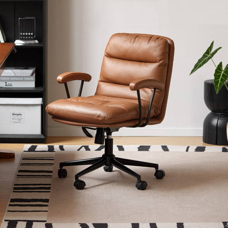 Hugh Genuine Leather Adjustable Height Computer Chair/Office Chair and Iron Legs