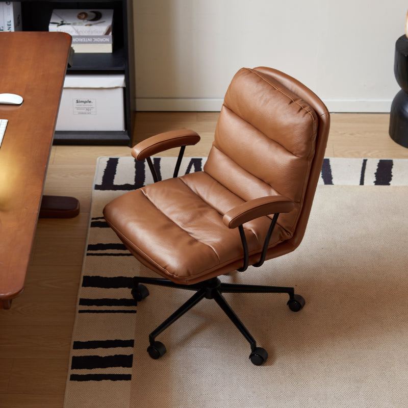 Hugh Genuine Leather Adjustable Height Computer Chair/Office Chair and Iron Legs
