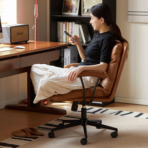 Hugh Genuine Leather Adjustable Height Computer Chair/Office Chair and Iron Legs