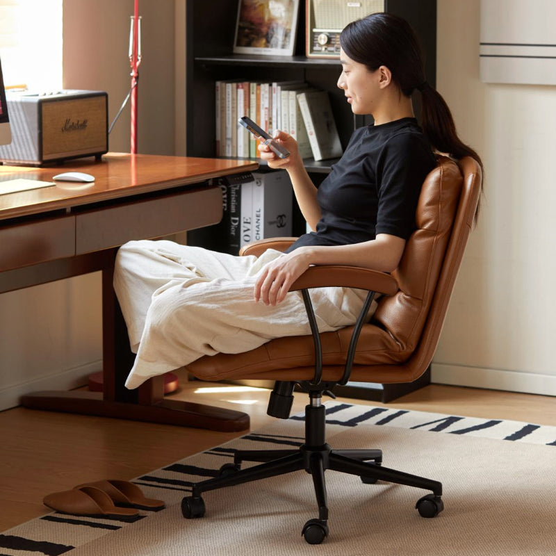 Hugh Genuine Leather Adjustable Height Computer Chair/Office Chair and Iron Legs