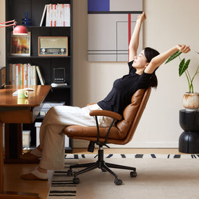 Hugh Genuine Leather Adjustable Height Computer Chair/Office Chair and Iron Legs