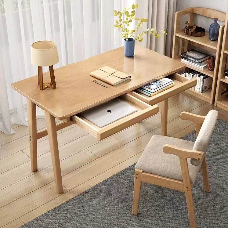 Natural Solid Wood Study Desk and Z Shape Chair Set