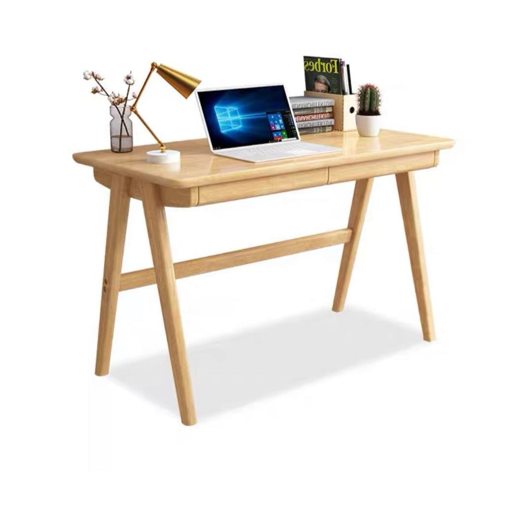 Natural Solid Wood Study Desk and Z Shape Chair Set