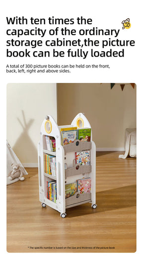 Rocket-Shaped Kids Rotating Bookshelf – Floor-Standing Bookcase with 360° Wheels
