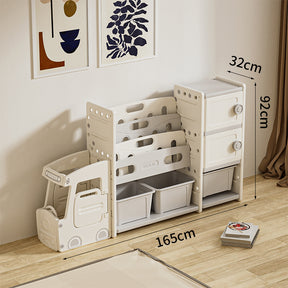 Bus-Themed Kids Storage Rack – Toy Organizer with Adjustable Compartments