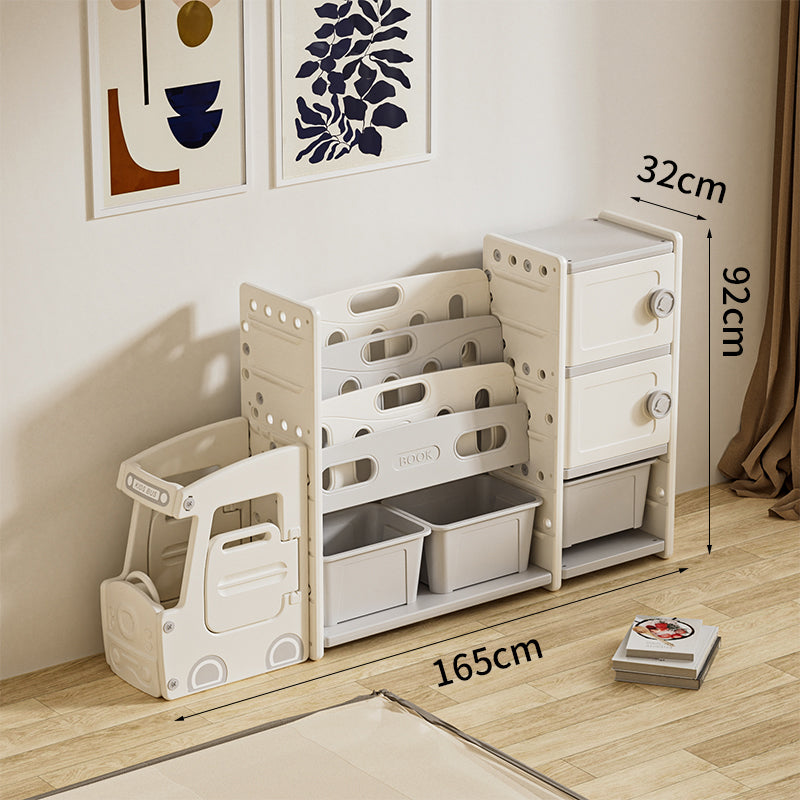 Bus-Themed Kids Storage Rack – Toy Organizer with Adjustable Compartments