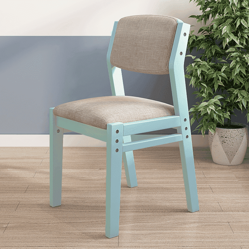 Selee Height-Adjustable Solid Timber Z Shape Dining Chair /Rubberwood/Cotton and Linen/Blue
