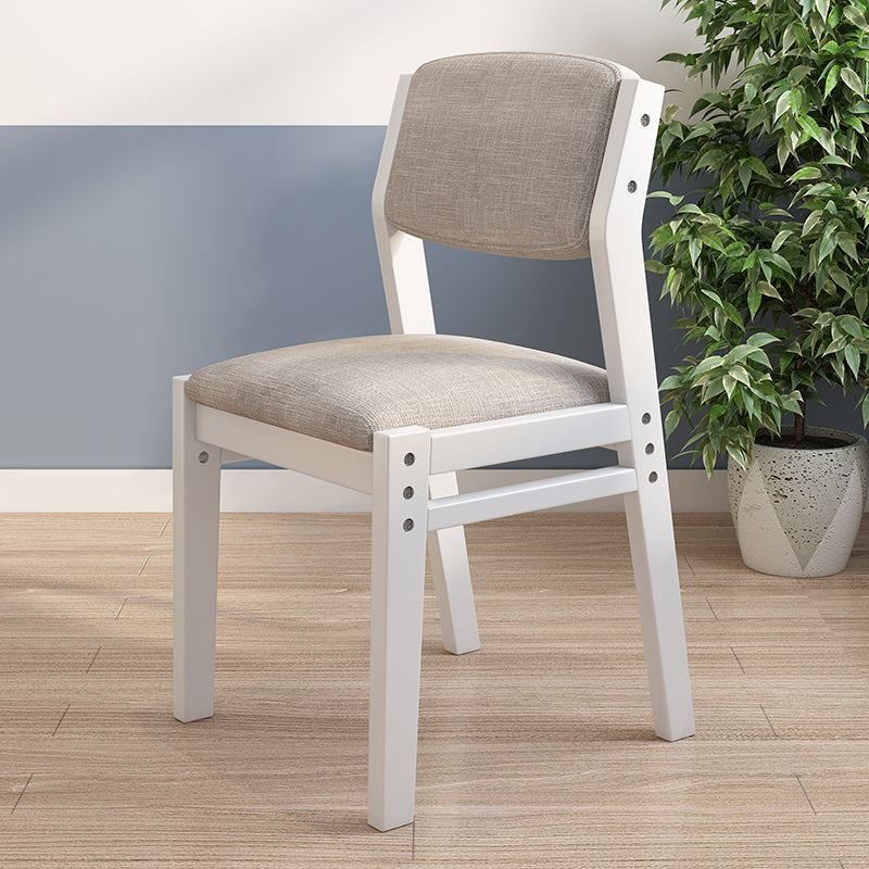 Selee Height-Adjustable Solid Timber Z Shape Dining Chair /Rubberwood/Cotton and Linen/White