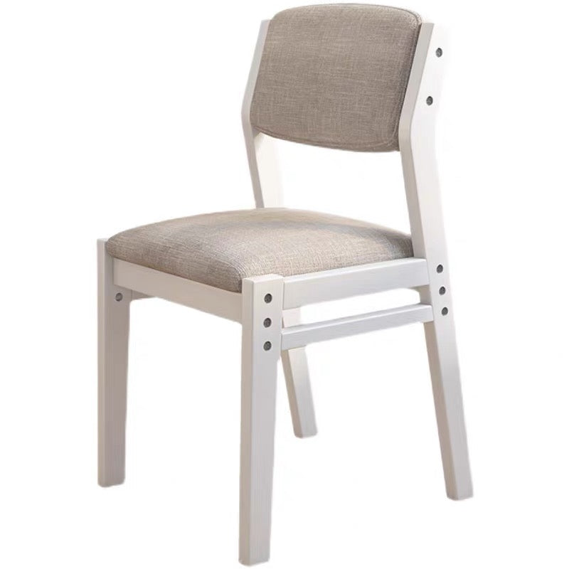 Selee Height-Adjustable Solid Timber Z Shape Dining Chair /Rubberwood/Cotton and Linen/White