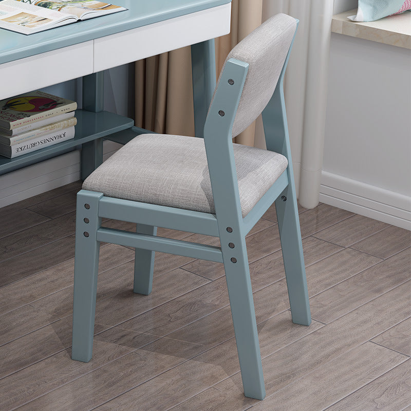 Selee Height-Adjustable Solid Timber Z Shape Dining Chair /Rubberwood/Cotton and Linen/Blue