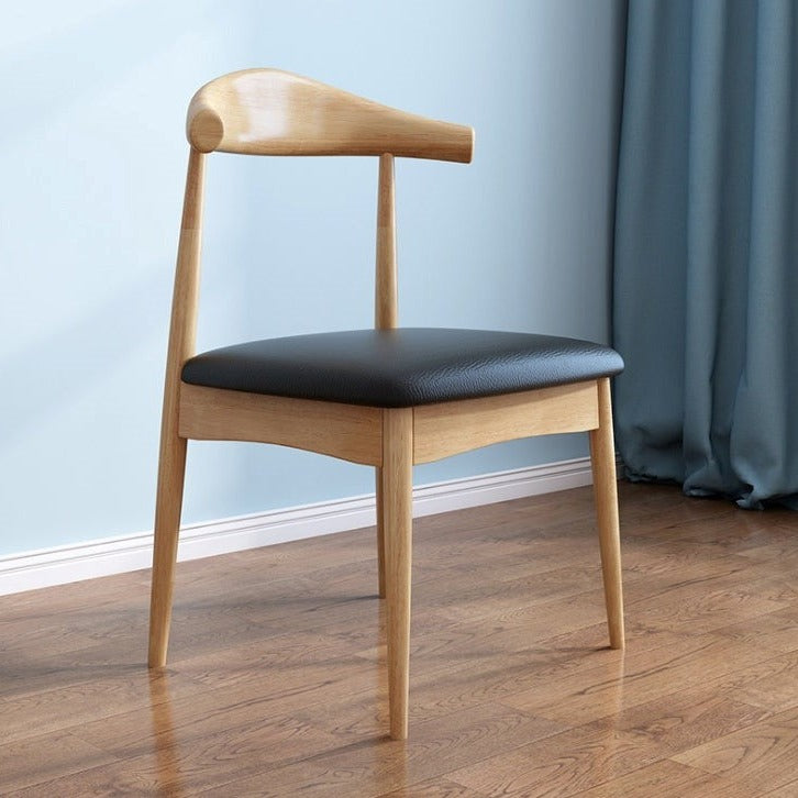 Leo Timber  Chair/Solid wood legs/ PU leather/Minimalist/Black Cushion