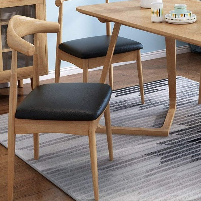 Leo Timber  Chair/Solid wood legs/ PU leather/Minimalist/Black Cushion