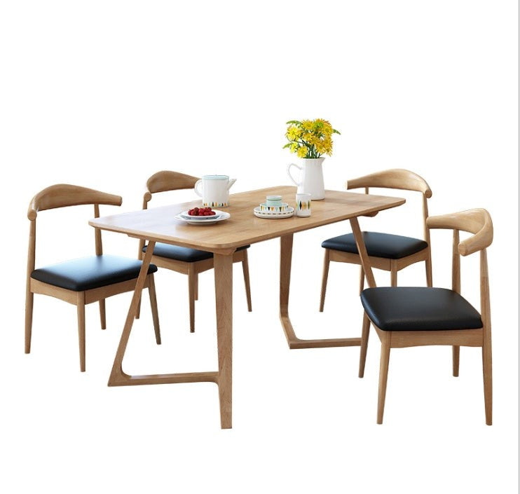 Leo Timber  Chair/Solid wood legs/ PU leather/Minimalist/Black Cushion