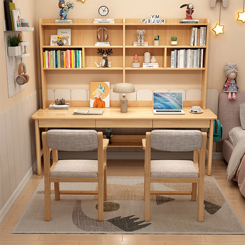 Trejan Solid Wood Study Desk with Book Shelves and Drawers/Rubberwood ...
