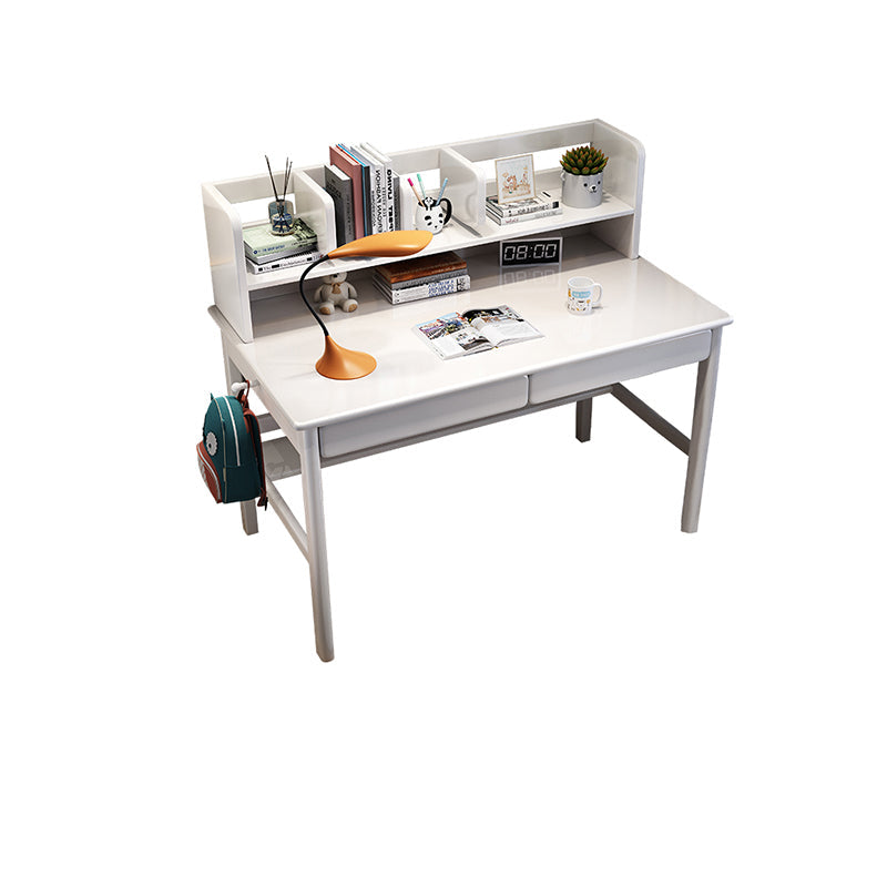 Blythe White Solid Wood Study Desk with Book Shelves and Drawers/Rubberwood