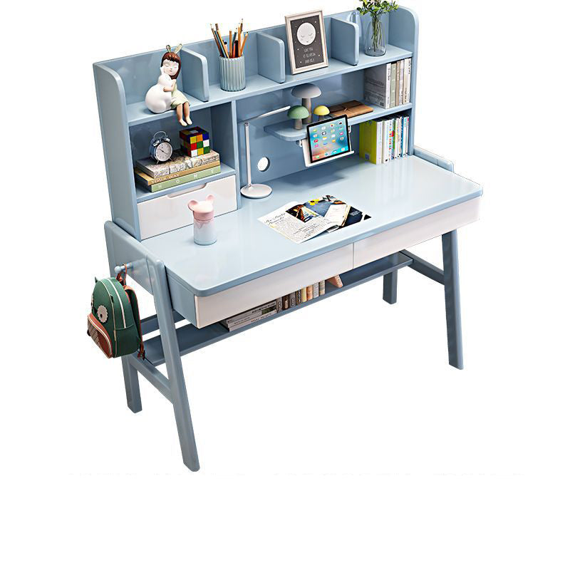 Stanselly Blue Solid Wood Kids Study Desk with Shelf/Rubberwood/1.2M
