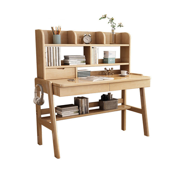Ave Solid Wood Study Desk with Shelf and Drawers/Bookcase/Rubberwood/N ...
