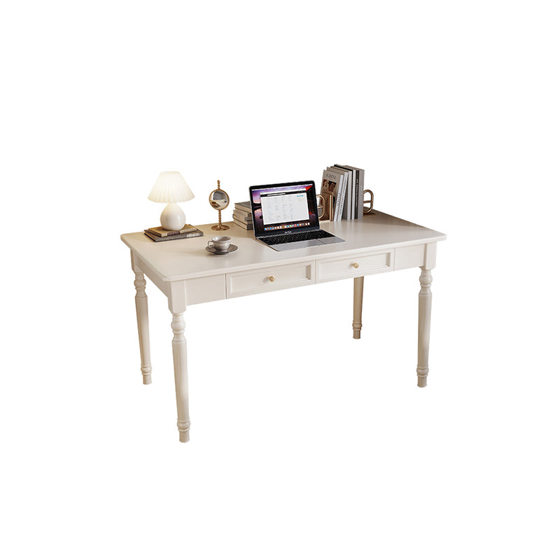 Arenio White Solid Wood Study Desk with Drawers/Rubberwood/Minimal Assembly/1.2M