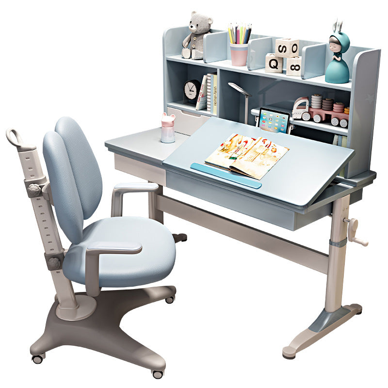 120cm Height-Adjustable Kids Study Desks/Rubberwood Study Desk with Shelf/Home Office/Blue