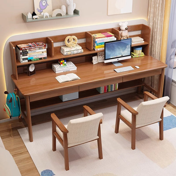 Dalenna Solid Wood Study Desk with Book Shelves and Drawers/Rubberwood