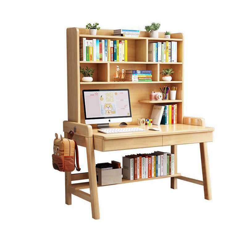 Bahid Study Desks/Solid Wood Study Desk with Shelf/Home Office/Natural wood color