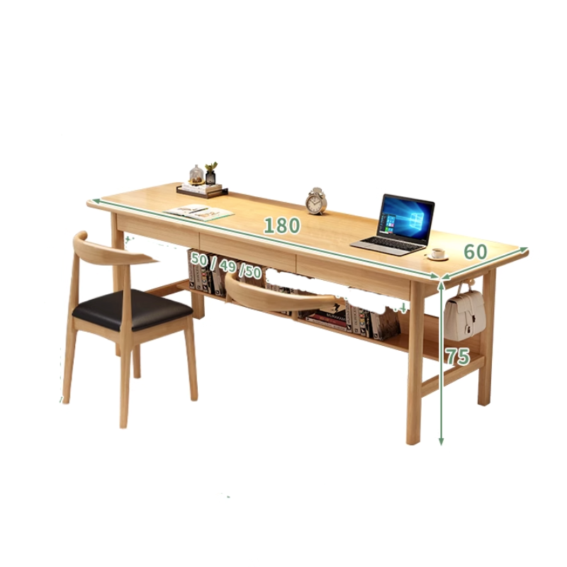 Lynard Solid Wood Study Desk with Drawers/Rubberwood/Long Study Desk/1.6M/1.8M