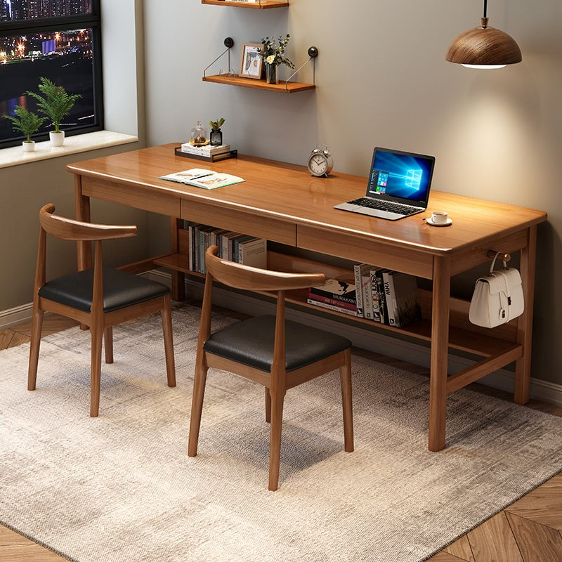 Lynard Walnut Color Solid Wood Study Desk with Drawers/Rubberwood/Long Study Desk/1.6M/1.8M