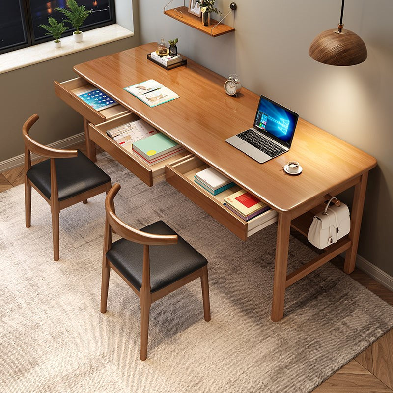 Desk Study Example Lynard Walnut Color Solid Wood Study Desk with Drawers/Rubberwood/Long ...