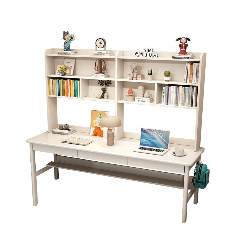 Trejan White Solid Wood Study Desk with Book Shelves and Drawers/Rubberwood/Long Study Desk