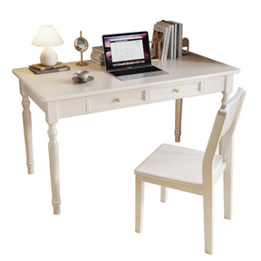 Arenio White Solid Wood Study Desk with Drawers/Rubberwood/Minimal Assembly/1.2M