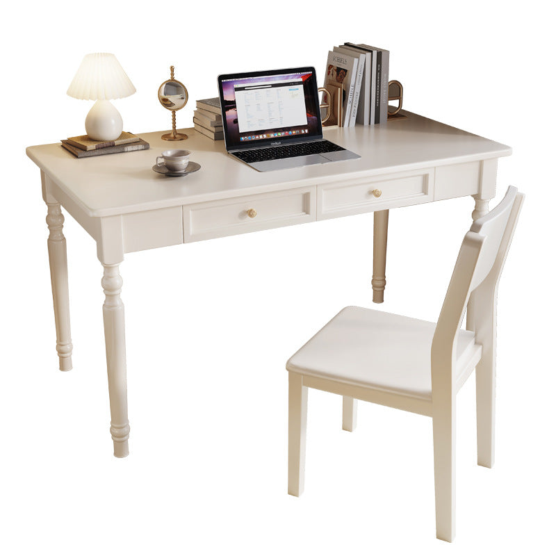 Arenio White Solid Wood Study Desk with Drawers/Rubberwood/Minimal Assembly/1.2M