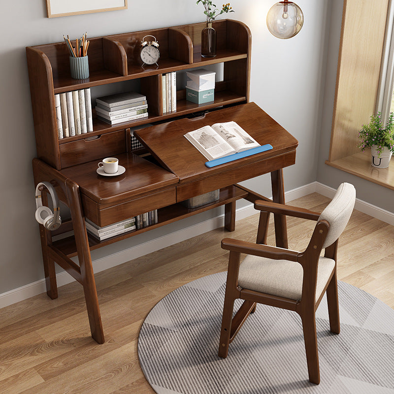 Avelinn Study Desks/Solid Wood Study Desk with Shelf/Home Office/Walnut